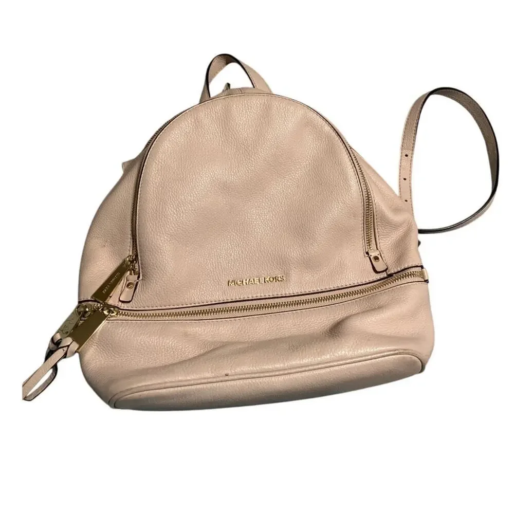 MICHAEL KORS, LARGE LIGHT PINK PEBBLED LEATHER BACKPACK